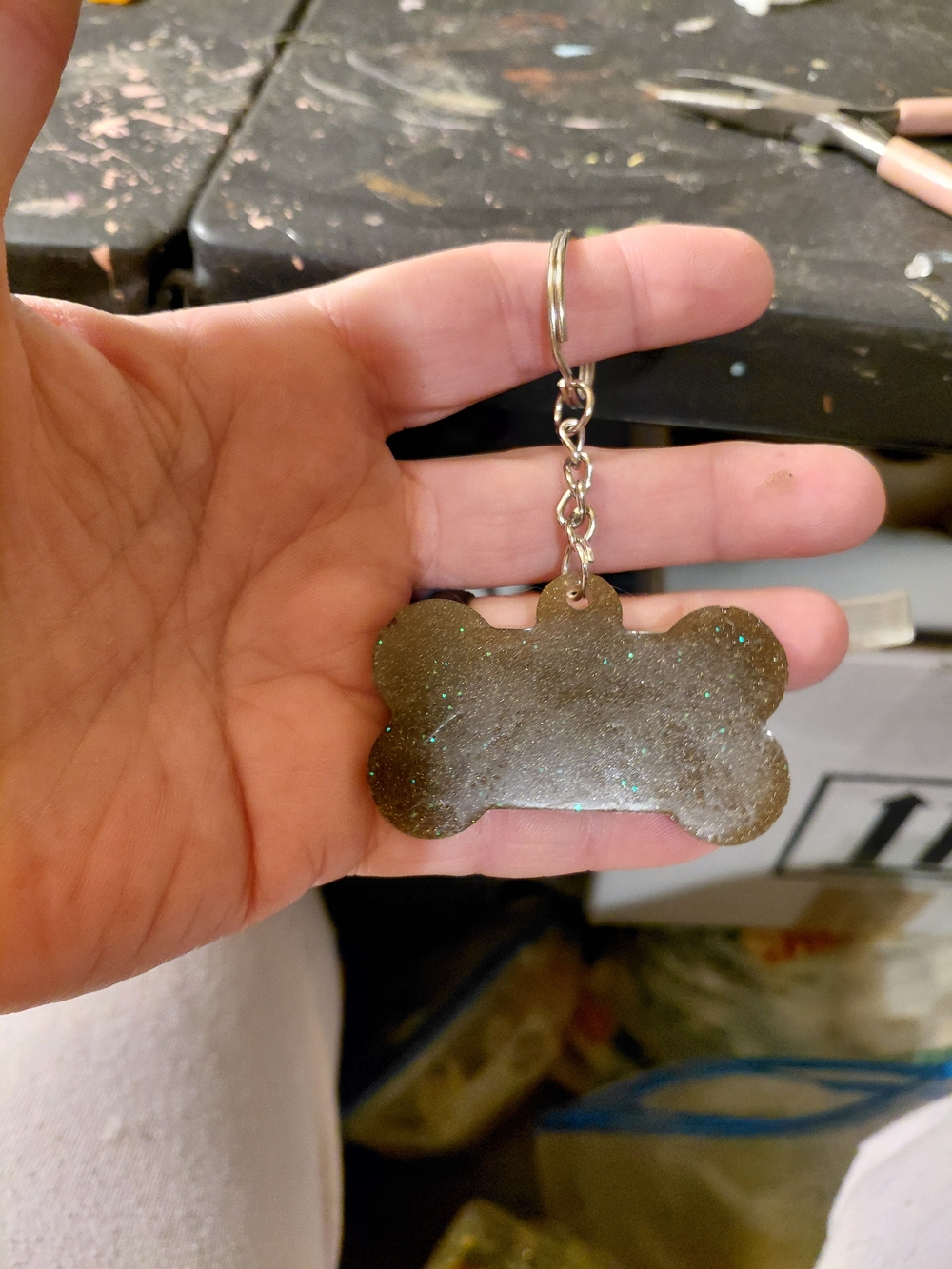 Custom Glitter Bone Keychain - Gold